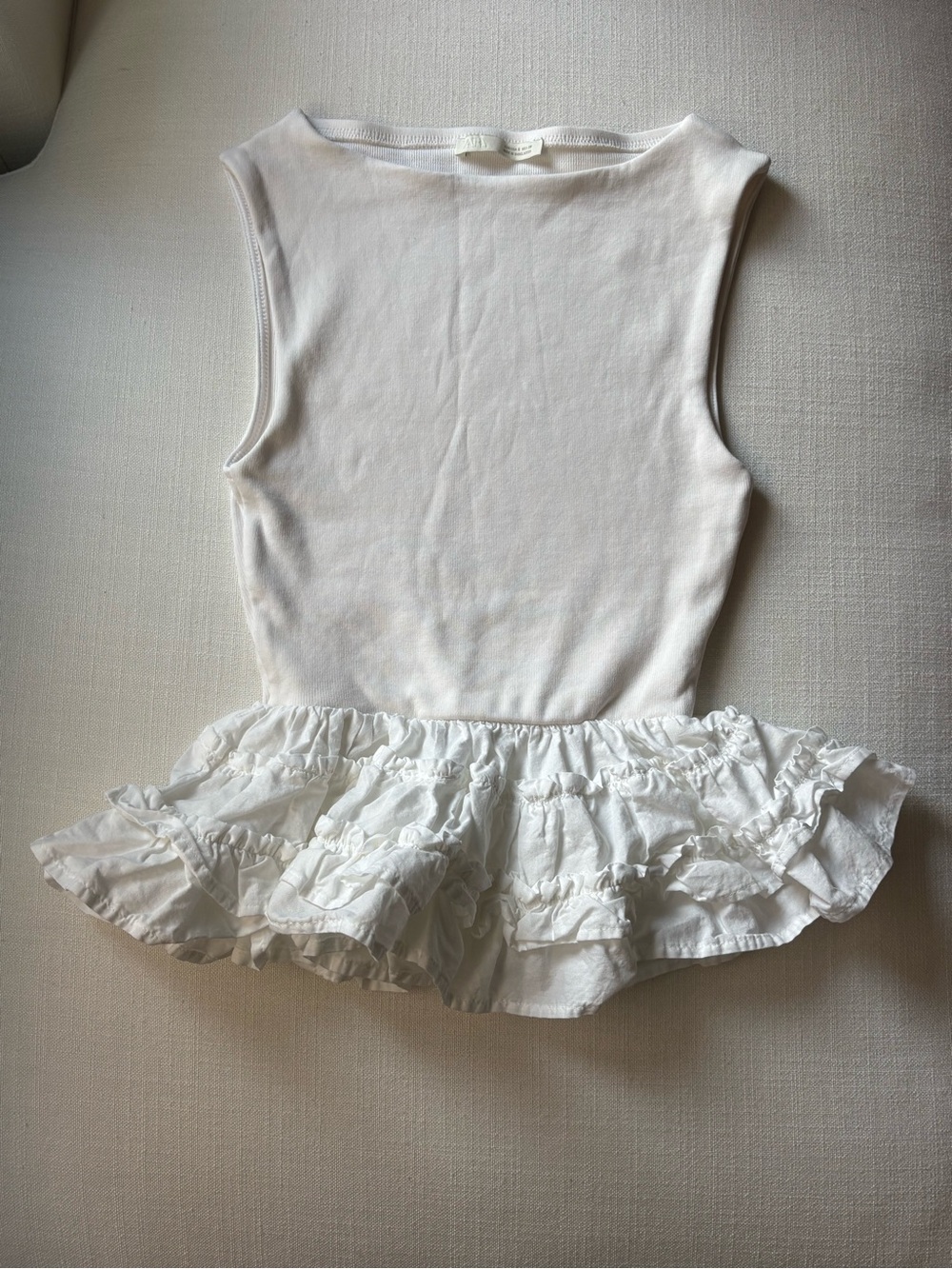 Zara White Ruffle Hem Tank Top